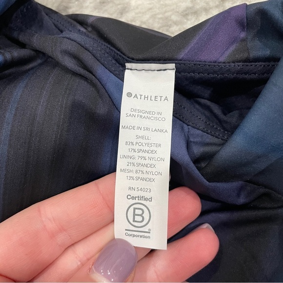 Athleta Blue and Black Lightening Print Support Top - Picture 7 of 10